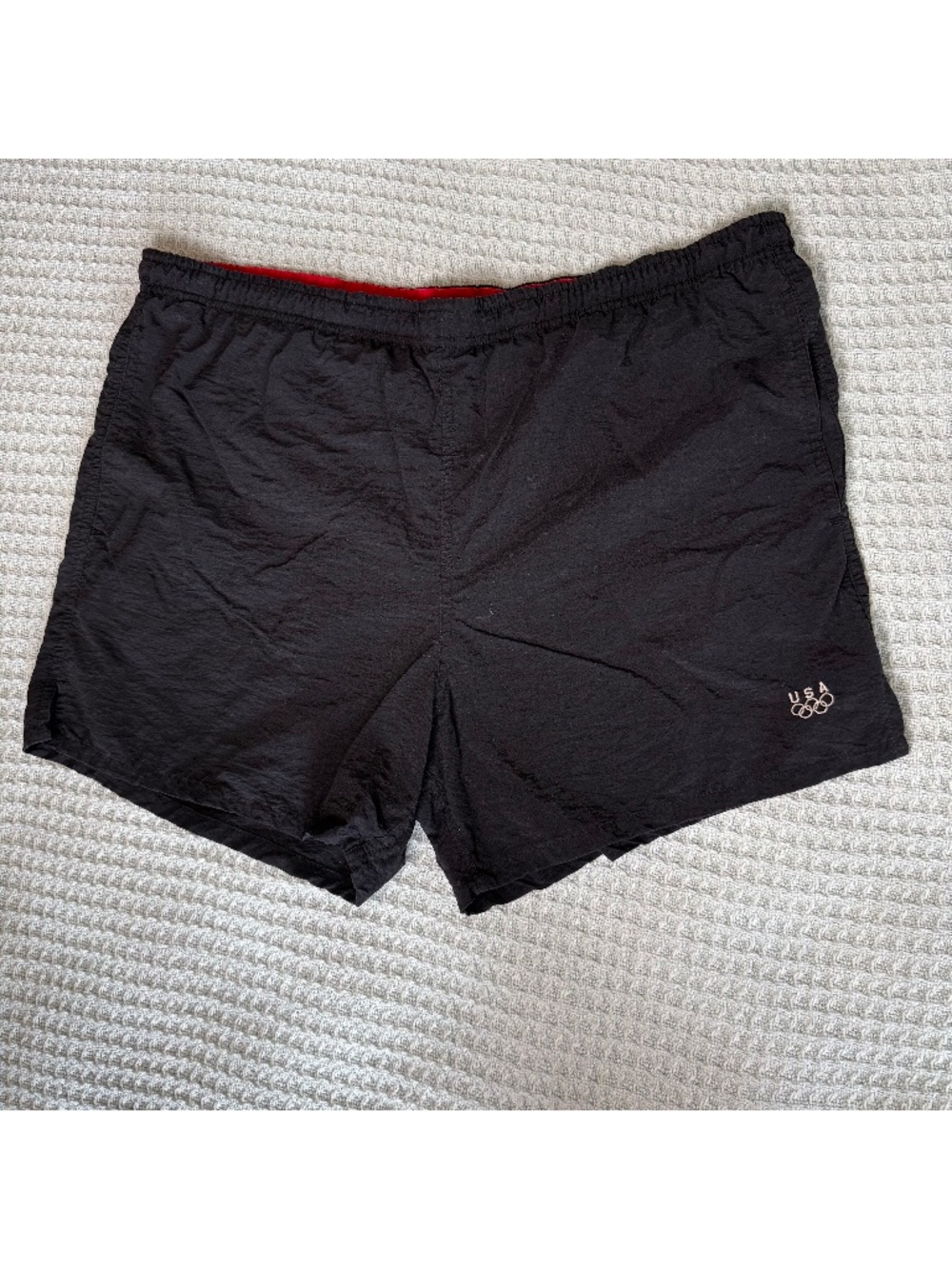 Vintage USA Olympic Nylon Sport Athletic Shorts Mens Medium Black Mesh Liner 90s